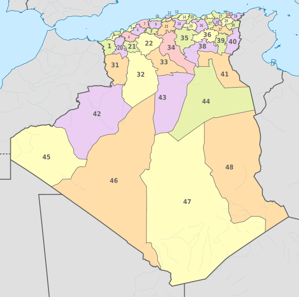 File:Algeria, administrative divisions - Nmbrs (geosort) - colored.svg