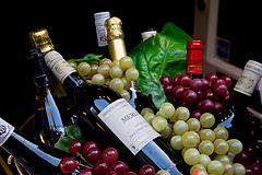 Wine bottles and grapes