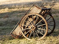 A pair of wheels on a cart