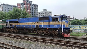 Loco 6602 moving a train. Bangladesh Railway 6600 Class Loco 6602.jpg