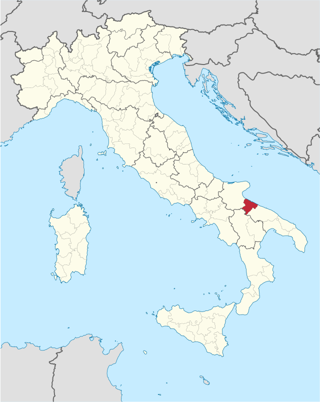 Karta över Italien med Provincia di Barletta-Andria-Trani markerat