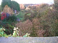 The railway cutting beyond Barrmill station facing Beith, near the old Junction with the Dockra mineral line Barrmill and Dockra railways.JPG
