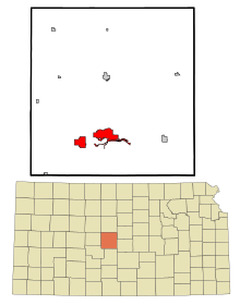 Barton County Kansas Sisällytetyt ja rekisteröimättömät alueet Great Bend Highlighted.svg