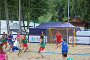 Deutsch: Beachhandball Europameisterschaften 2019 (Beach handball Euro); Tag 3: 4. Juli 2019 – Männer, Platzierungsrunde Gruppe IV, Rumänien-Portugal 2:0 (15:14, 25:24) English: Beach handball Euro; Day 3: 4 July 2019 – Men Consolation Round Group IV – Romania-Portugal 2:0 (15:14, 25:24)