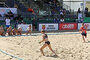 Deutsch: Beachhandball Europameisterschaften 2019 (Beach handball Euro); Tag 2: 3. Juli 2019 – Frauen, Vorrunde Gruppe C, Spanien-Griechenland 2:1 (12:20, 18:16; 8:2) English: Beach handball Euro; Day 2: 3 July 2019 – Women Preliminary Round Group C – Spain-Greece 2:1 (12:20, 18:16; 8:2)