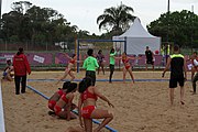 Deutsch: Beachhandball bei den Olympischen Jugendspielen 2018; Tag 5, 10. November 2018; Mädchen, Platzierungsrunde - Mauritius-Venezuela 0:2 English: Beach handball at the 2018 Summer Youth Olympics at 11 October 2018 – Girls Consolation Round – Mauritius-Venezuela 0:2