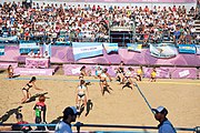 Deutsch: Beachhandball bei den Olympischen Jugendspielen 2018; Tag 3, 9. Oktober 2018; Jungs, Vorrunde, Gruppe B - Argentinien-Hongkong 2:0 English: Beach handball at the 2018 Summer Youth Olympics at 9 October 2018 – Girls Preliminary Round Group B – Argentina-Hing Kong 2:0