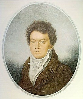 Портрет Бетховена кисти Луи Рене Летрона[fr] в год премьеры Восьмой симфонии (1814)