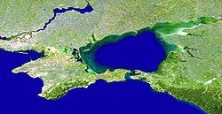 A mar d'Azov, en una fotografía dende satelite d'a NASA.
