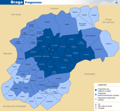 Distribution of civil parishes in the municipality of Braga