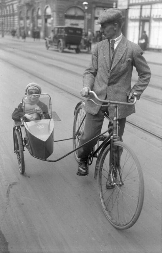 German bicycle sidecar carrying a child, 1927