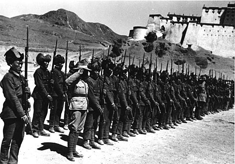 Tibetan Army soldiers circa 1938 on parade. They are equipped with Lee-Enfield rifles.