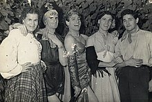 A group of travestis c. 1945, during a private celebration in the outskirts of Buenos Aires, away from the police. Carrilches 1945 crop.jpg