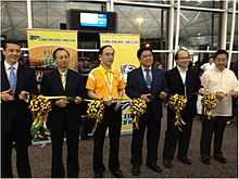 Officials inaugurate the inaugural flight of Cebu Pacific between Hong Kong and Iloilo at the Hong Kong International Airport on November 9, 2012.