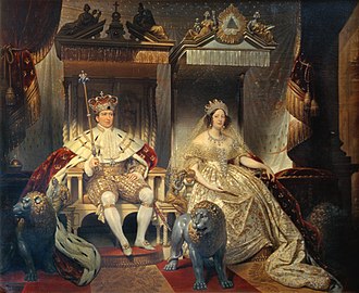 The Coronation Chair and the silver lions at the 1841 coronation of King Christian VIII, by Joseph-Désiré Court (1841)