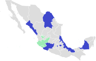 States performing civil unions in Mexico
Gender-neutral civil unions.
Former civil unions for same-sex couples, replaced by marriage.
Civil unions never performed. Civil union map Mexico.svg