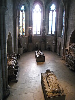 View of the Gothic Chapel, with tomb effigies and Gothic stained glass windows