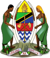 Im Wappen Tansanias ist ein Menschenpaar Schildhalter (Naturvolk)