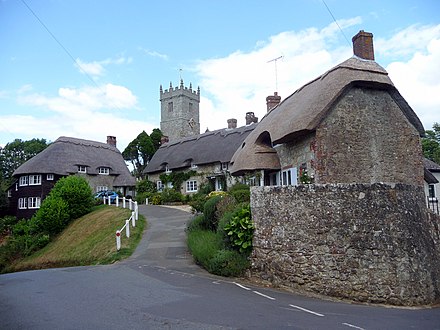 Thatched cottages near the old church at Godshill