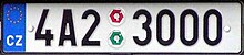 A Czech registration plate from 2004 to now on, in which A = Prague Czech Republic (CZ) European Union license plate.jpg