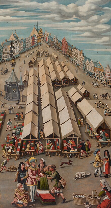 The broadcloth market at ’s-Hertogenbosch, near the historic Duchy of Brabant, circa 1530