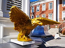 Eagle statue resting temporarily on the ground in 2022 as Derryberry's cupola was replaced Derryberry-eagle-Tennessee-Tech-tn.jpg