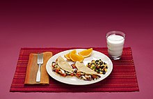 Eating healthy meals, with fruit, vegetables, and protein, is a form of self-care. Dinner meal - MyPlate 20210810-FNS-UNC-0017.jpg