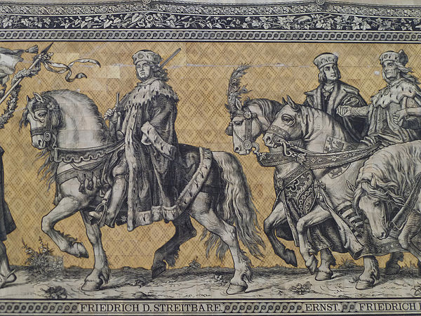 Saxon electors Frederick the Warlike, Ernest, and Frederick II, Fürstenzug, Dresden