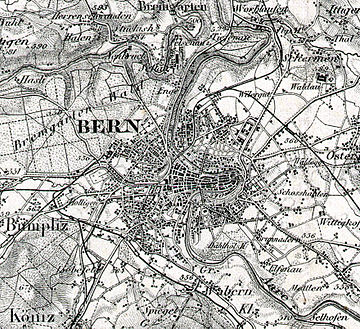 Bern on the 1907 Dufour map. Dufour-karte-bern 1-880x803.jpg
