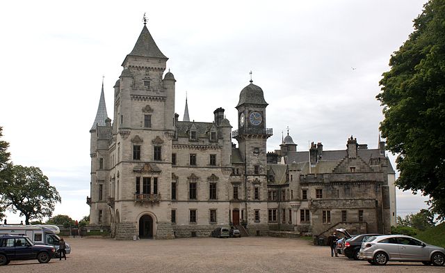 The west entrance of Dunrobin Castle, with the portion added by Charles Barry in the foreground.