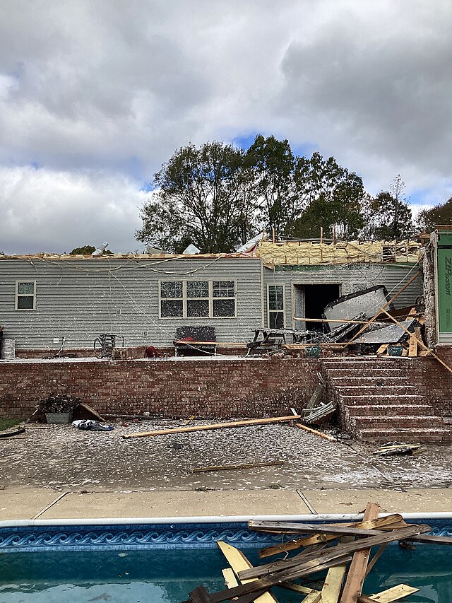 Low-end EF2 damage to a home near Sardis, Arkansas.