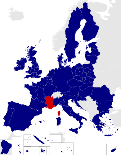 Map of the 2014 European Parliament constituencies with South-East France highlighted in red