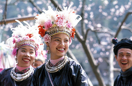 Tai-Dong people of Guizhou, China, in traditional dresses, similar to the existing tribe in northern provinces of Thailand