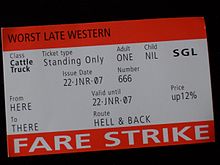 Fake tickets distributed by protestors on 22 January 2007 Fake ticket, Fare Strike Movement.jpg