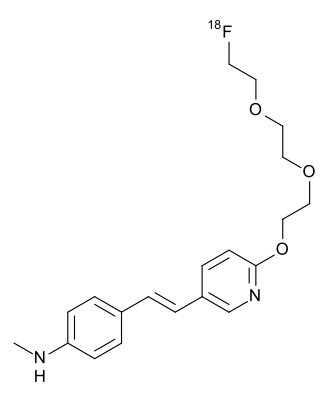 Chemical structure of florbetapir ( F), with the fluorine-18 atom on top Florbetapir (18F) skeletal.svg