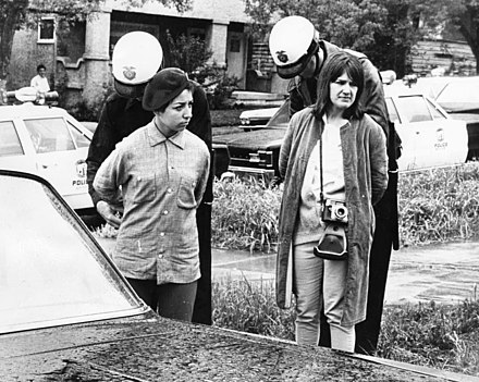 Founding co-editor of La Raza newspaper Ruth Robinson (right) with Margarita Sanchez at the Belmont High School walkout, part of a series of 1968 student protests for education reform in LA.