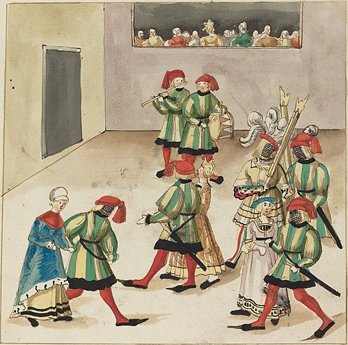 German 16th century, a masquerade from Freydal, the tournament book of Maximilian I, c. 1515, pen and brown ink with watercolor on laid paper. One in 