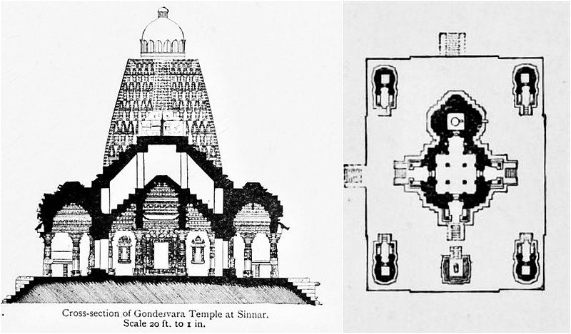 File:Gondeshwar temple Sinnar, Nashik temple cross section and plan.jpg