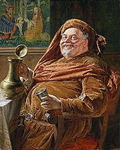 Falstaff: "If I had a thousand sons, the first humane principle I would teach them should be, to forswear thin potations and to addict themselves to sack." Grutzner Falstaff mit Kanne.jpg