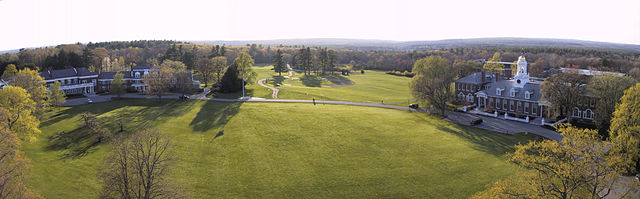 Groton School, as viewed from the top of St. John's Chapel. Hundred House is on the left and the Schoolhouse is on the right.