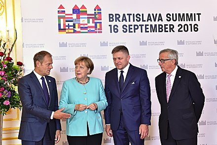 Tusk and Jean-Claude Juncker with Angela Merkel and Robert Fico within Bratislava Summit 2016