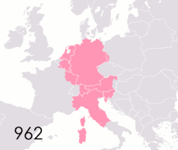 The change of territory of the Holy Roman Empire superimposed on present-day country borders