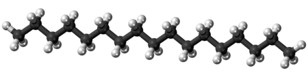 Ball and stick model of the heptadecane molecule