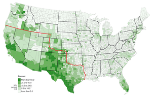 Hispanic population in the United States and the former Mexican-American border.png