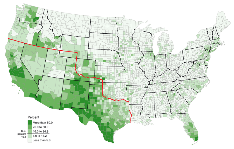 File:Hispanic population in the United States and the former Mexican-American border.png