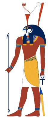 Horus with the head of a falcon Horus standing.svg
