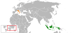 Carte indiquant l'emplacement de l'Indonésie et de l'Italie