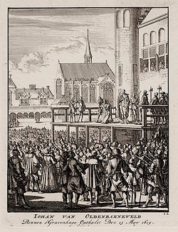 The execution of Oldenbarnevelt on 13 May 1619, by Jan Luyken Johan van Oldenbarnevelt execution.png