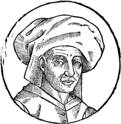 A 1611 woodcut of Josquin des Prez, possibly copied from a now-lost oil painting made during his lifetime. There have been doubts concerning whether t