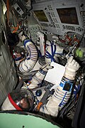 Sesión de entrenamiento en un simulador Soyuz